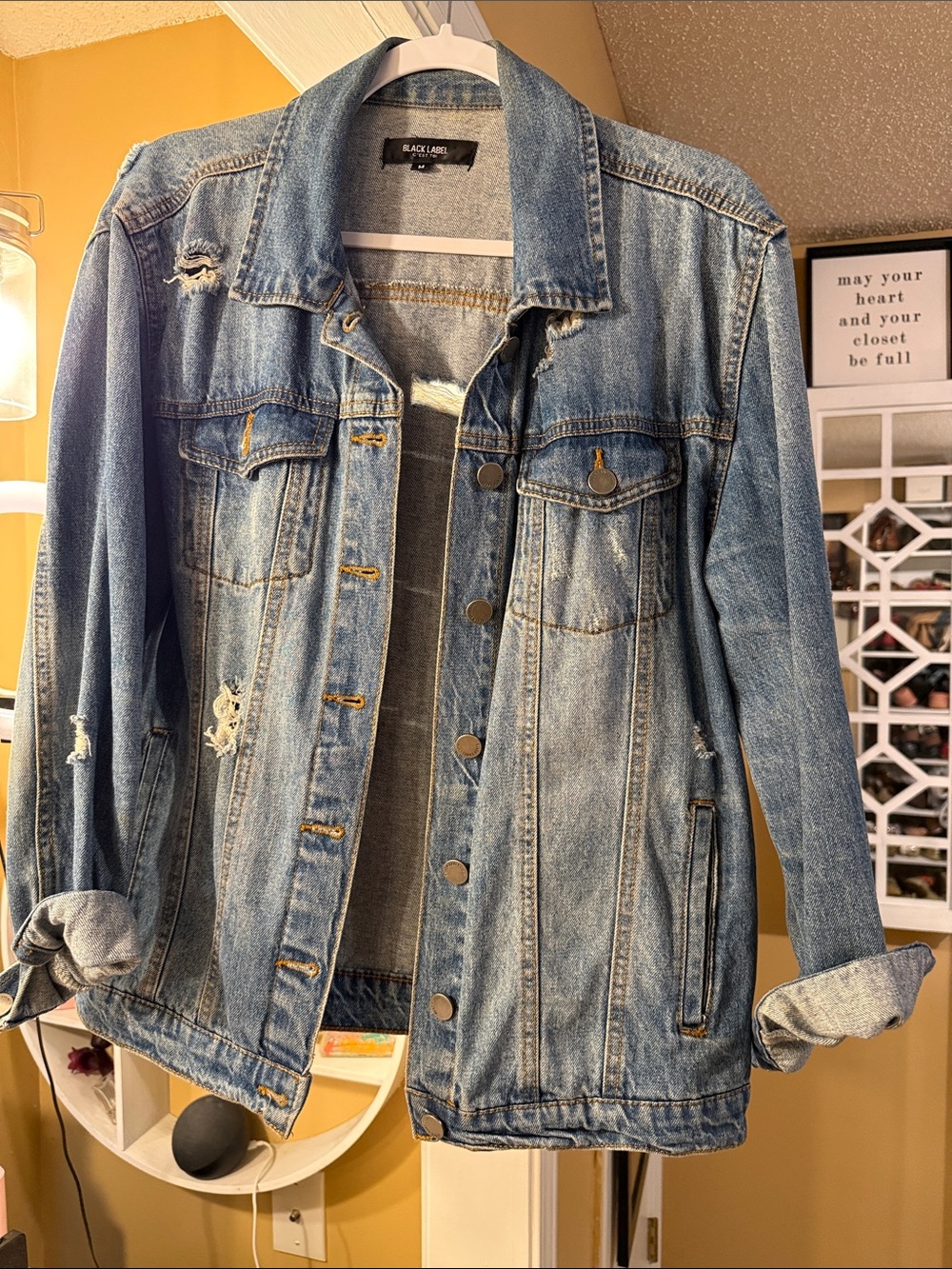 Distressed Black Label Women Style Light Blue Distressed Denim Jacket.
